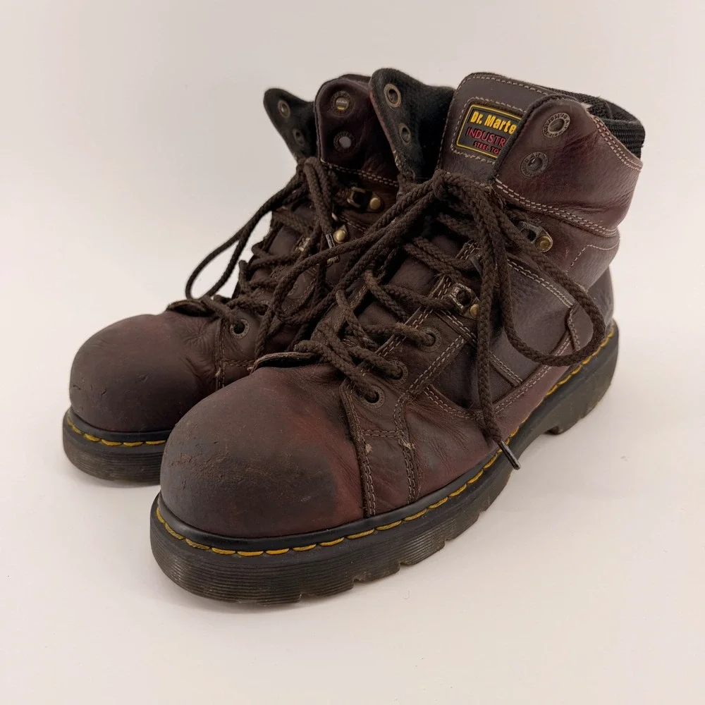 Dr Martens Industrial Steel Toe Work Boots Mens 11 Brown Leather Lace Up Hiking